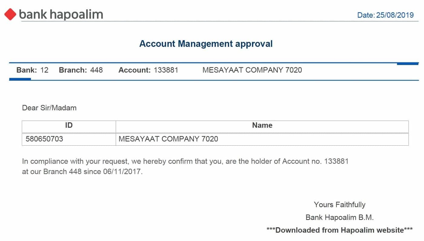 Bank account details for the 7020 Auxiliary Company Association